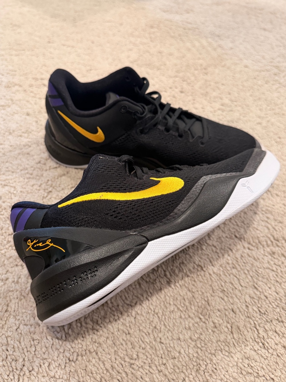 Nike Kobe 8 Lakers Away Youth Black, Yellow & Purple Basketball Sneakers Sz 6.5Y